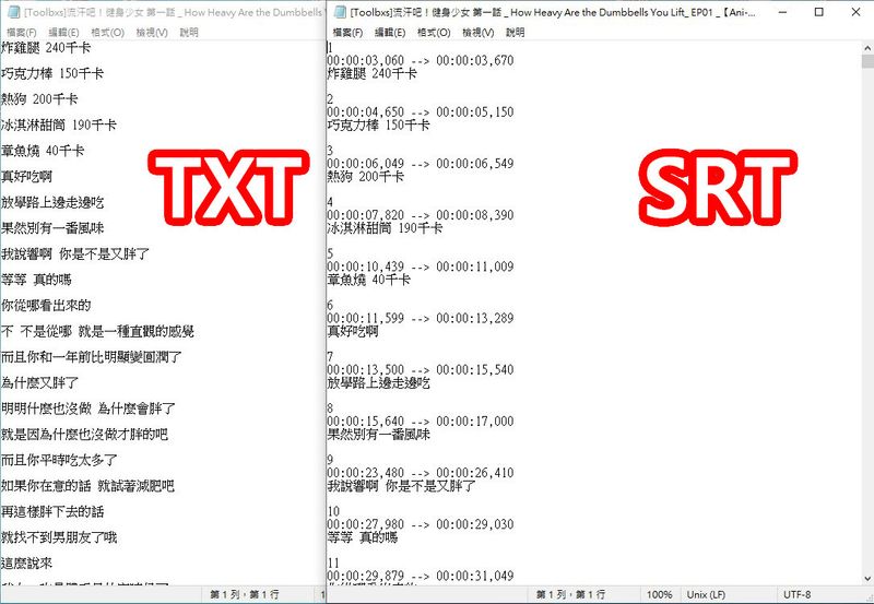 TXT與SRT差異